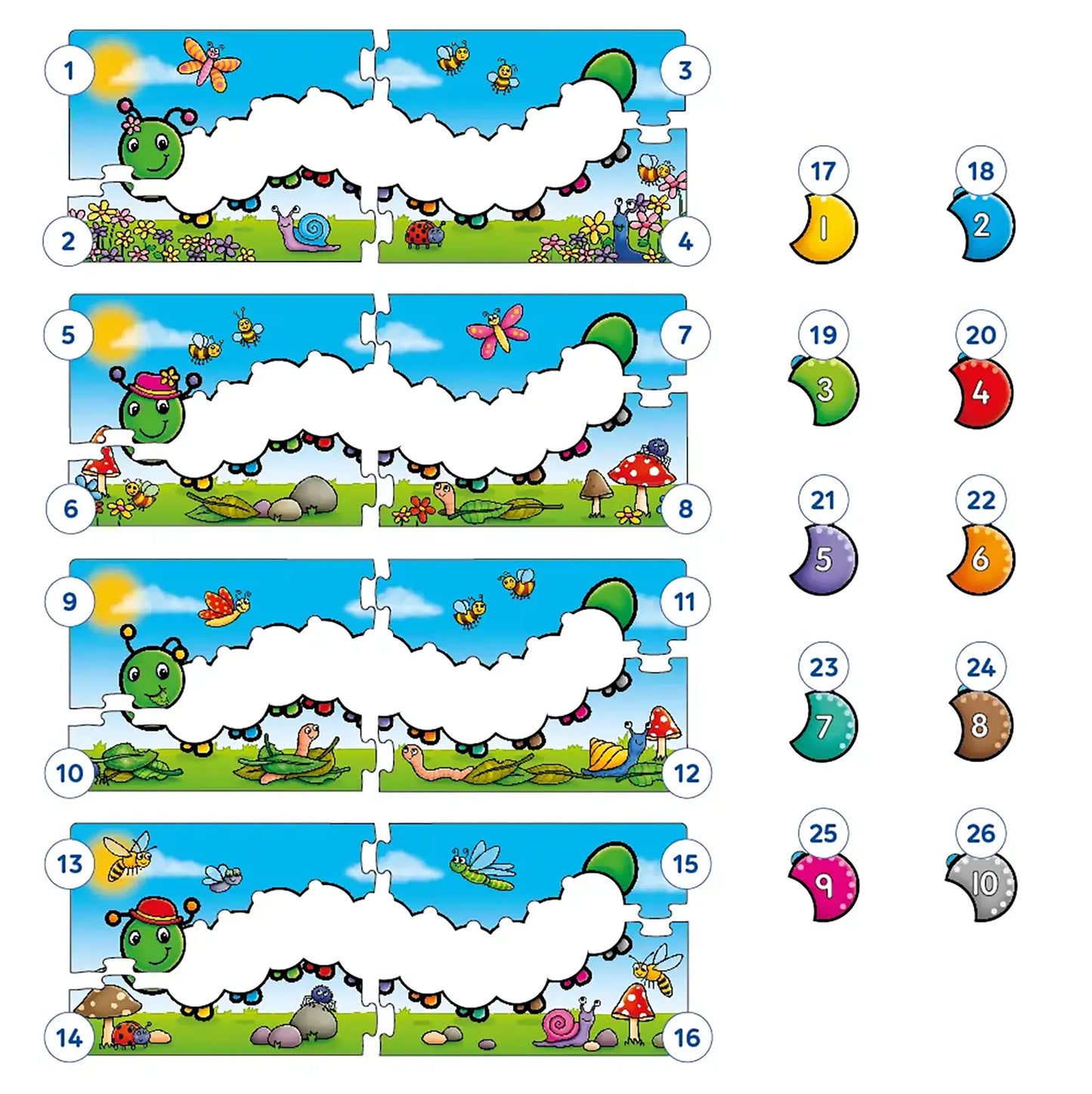 Orchard Toys Counting Caterpillars Game Misplaced Pieces 49
