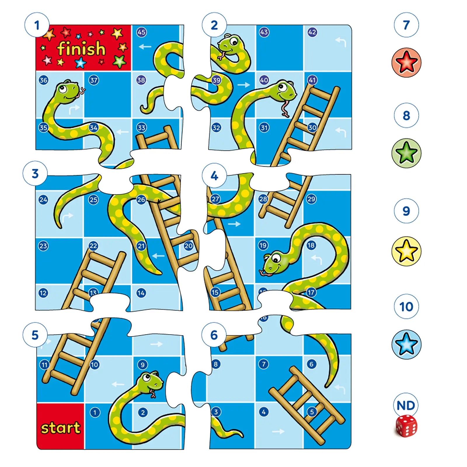 Orchard Toys Snakes & Ladders Game Misplaced Pieces 80