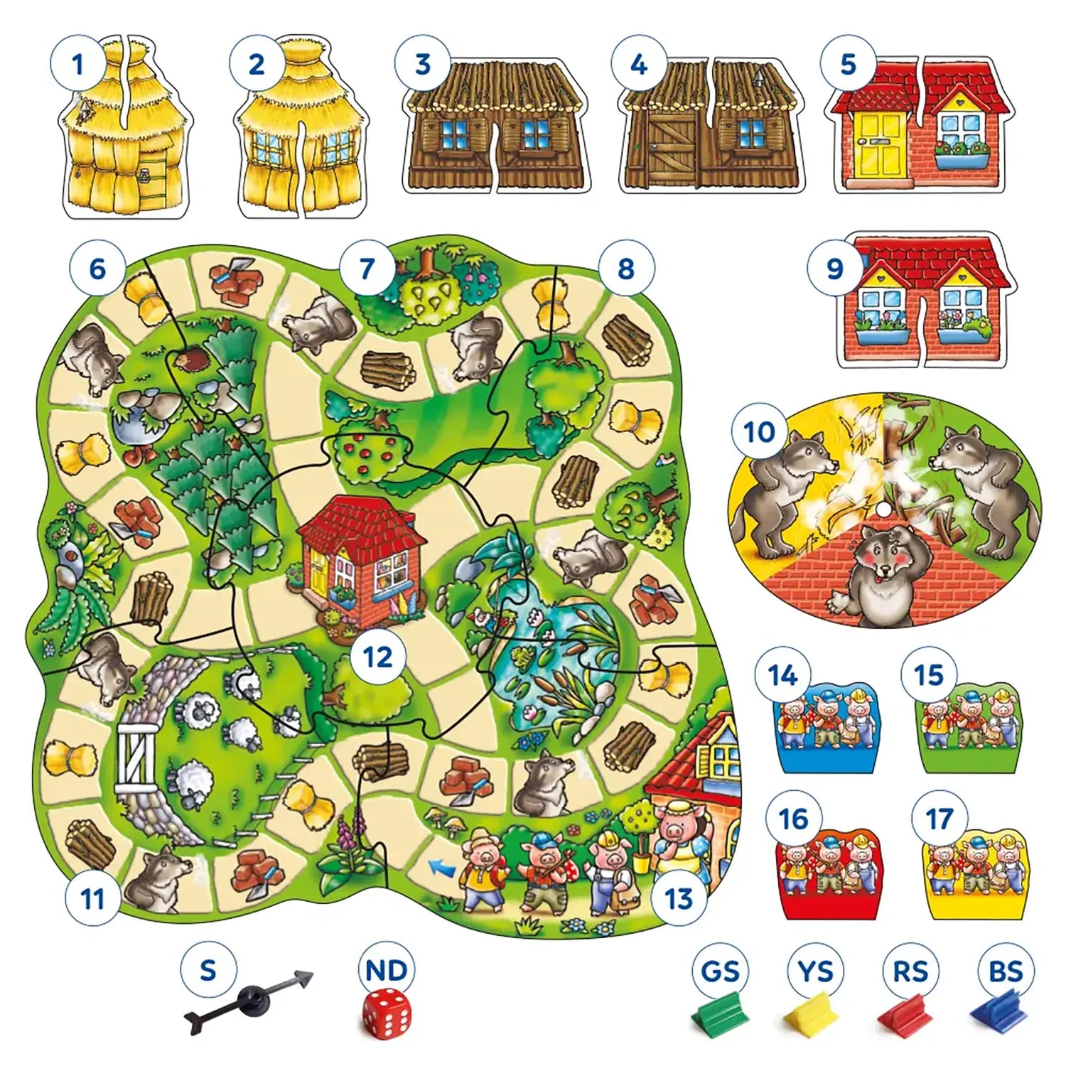 Orchard Toys Three Little Pigs Board Game Misplaced Pieces 216