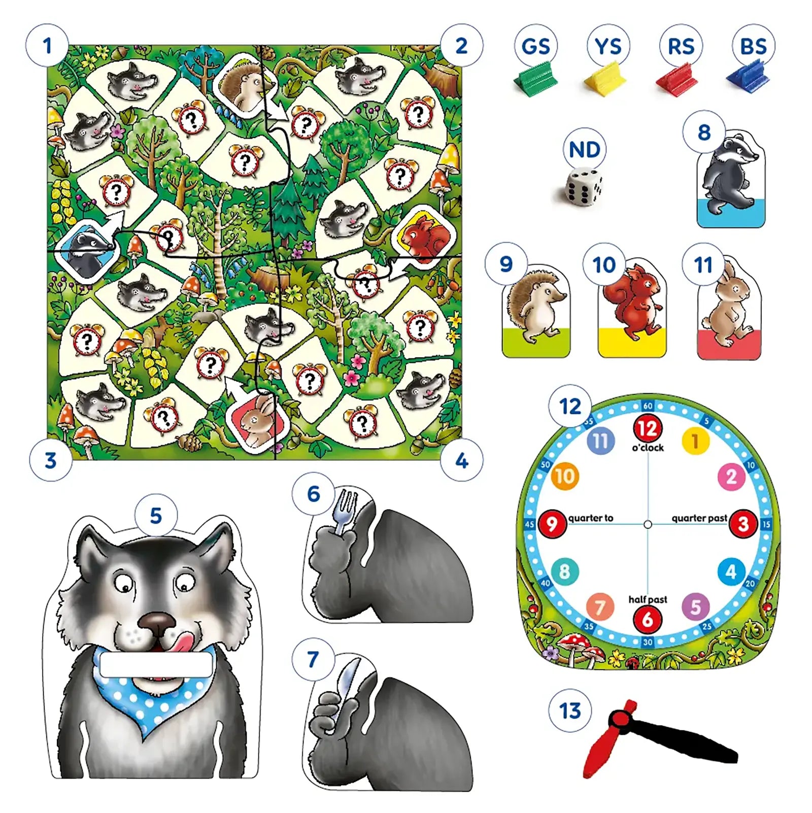 Orchard Toys What's the Time, Mr Wolf Game Misplaced Pieces 219